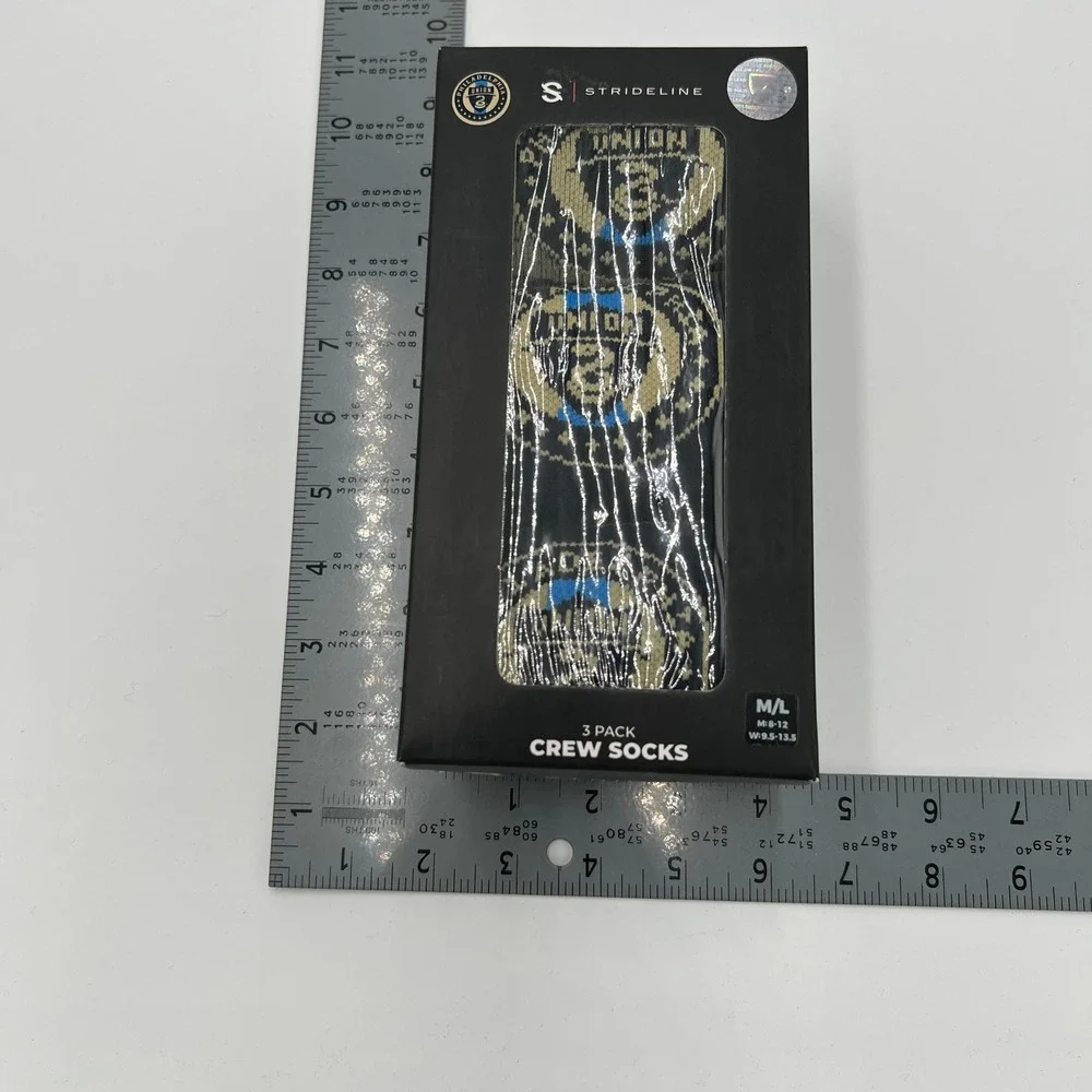 Strideline Philadelphia Union MLS Mens Crew Socks 3 Pack Navy Gold Size M/L 8-12